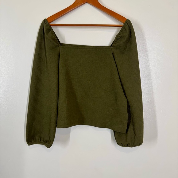 Madewell Tops - Madewell Sage Green Ribbed Off the Shoulder Top